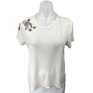 Abercrombie & Fitch White Floral Embroidered Short Sleeve Tee T-Shirt Top Size S